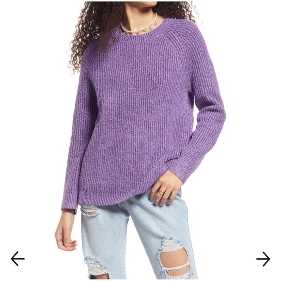 NWT! BP. Plaited Stitch Recycled Blend Crewneck Sweater In Purple - Size XS - Picture 1 of 9